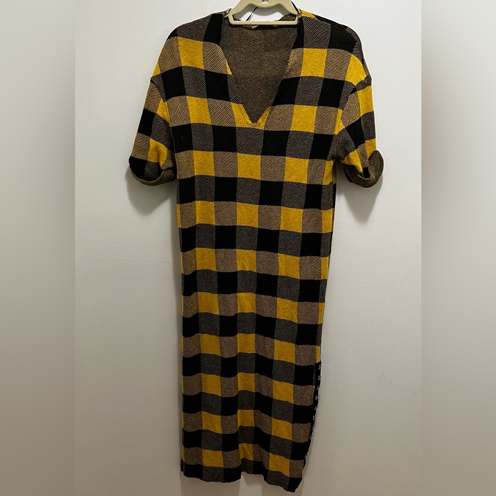 Zara Trafaluc Fall-Winter 17-18 Buffalo Plaid Yellow Midi Dress